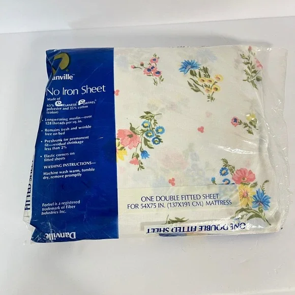 Vintage Danville Floral No Iron Double Fitted Sheet Pre-Shrunk USA NEW - Picture 4 of 4